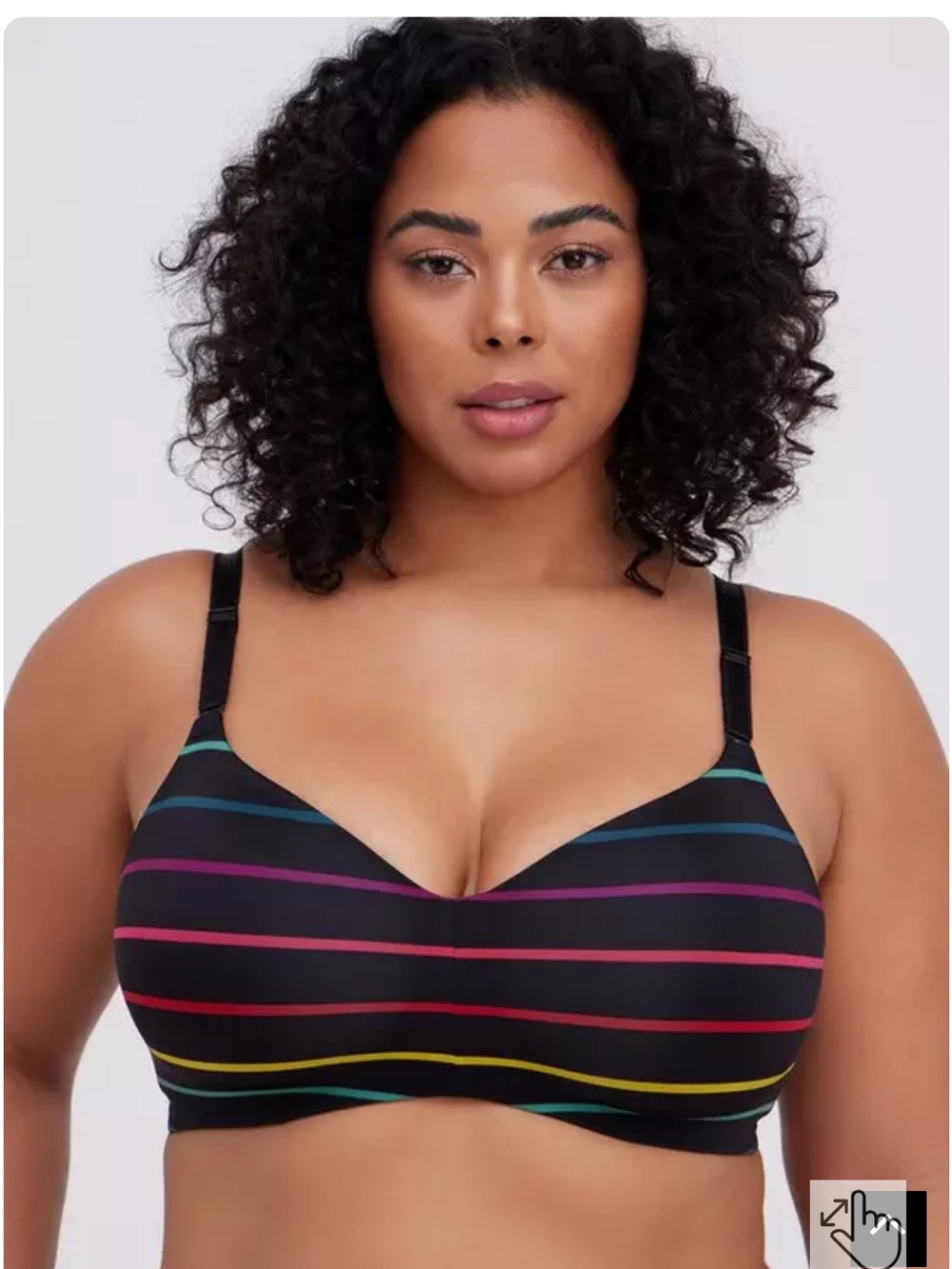 Torrid Wire-Free Lightly Lined Smooth Bra Black Multi-Stripe Rainbow Wireless